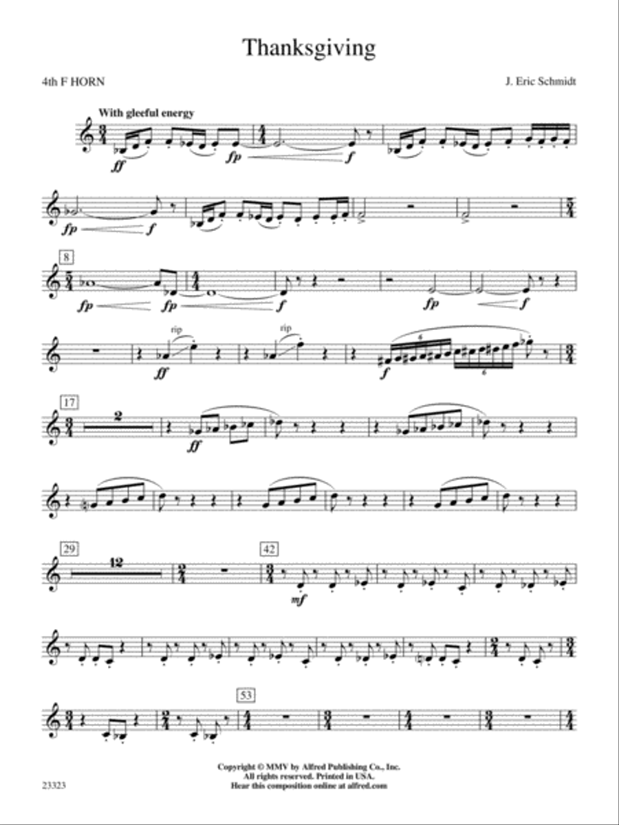 Thanksgiving: 4th F Horn Thanksgiving: 4th F Horn Concert Band scores gallery preview page 1