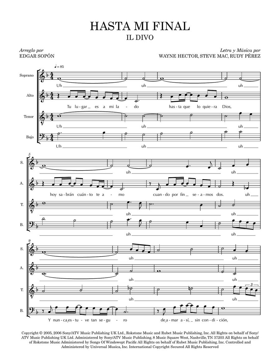 Hasta Mi Final 4-Part scores gallery preview page 1