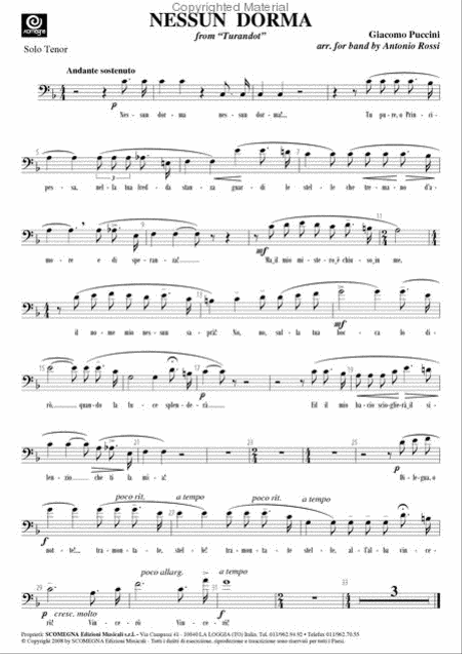Nessun Dorma Solo Feature For Tenor Voice Concert Band scores gallery preview page 3
