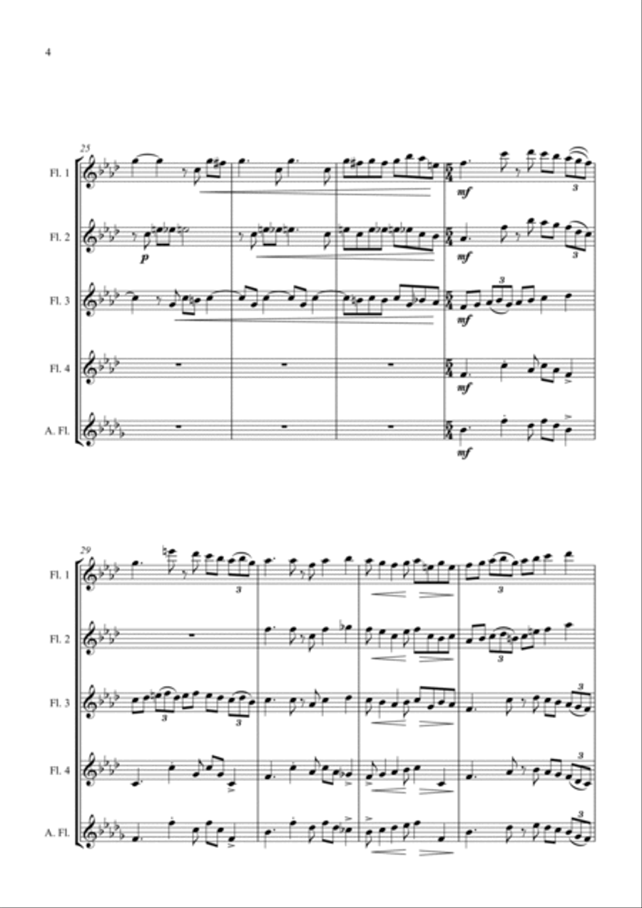 Fur Elise - Jazz Arrangement for Flute Quartet Flute Quartet scores gallery preview page 4