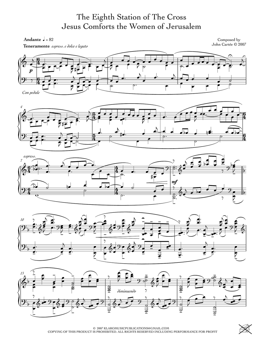 THE EIGHT STATION OF THE CROSS - JESUS COMFORTS THE WOMEN OF JERUSALEM Piano Solo scores gallery preview page 1