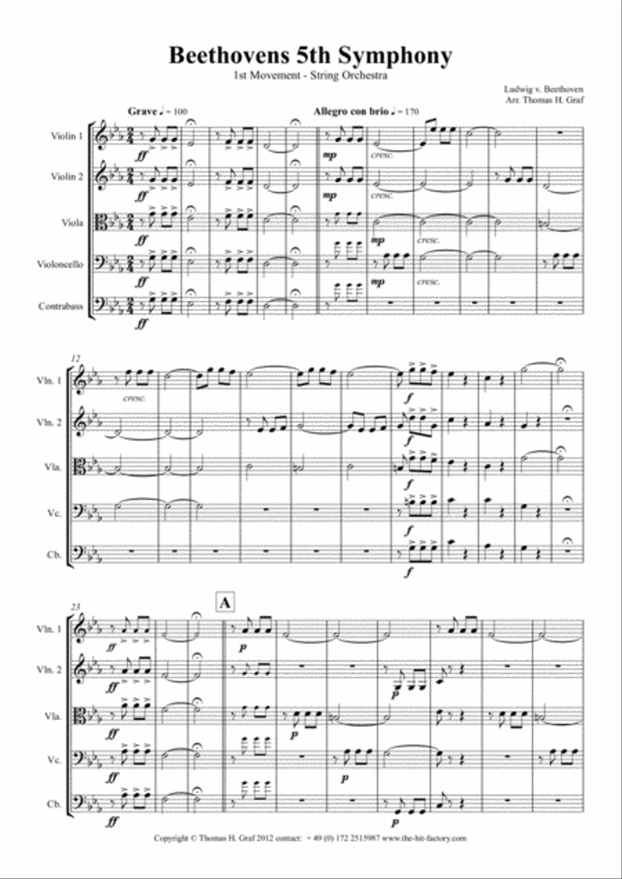 Beethovens 5th Symphony - 1st Movement - String Orchestra String Quartet scores gallery preview page 1