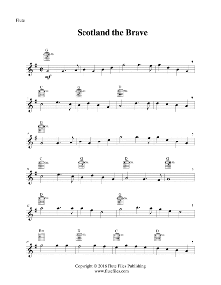 Scotland the Brave - Flute Solo with Guitar Chords image number null