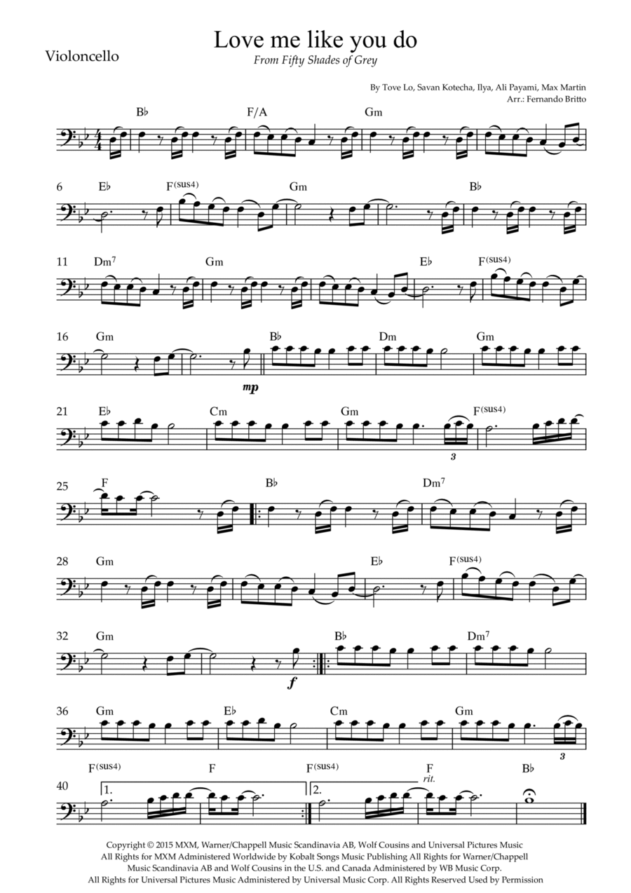 Love Me Like You Do Cello Solo scores gallery preview page 1
