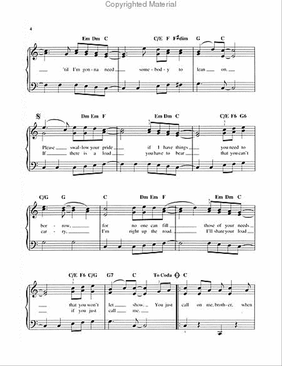 Lean on Me Easy Piano scores gallery preview page 3