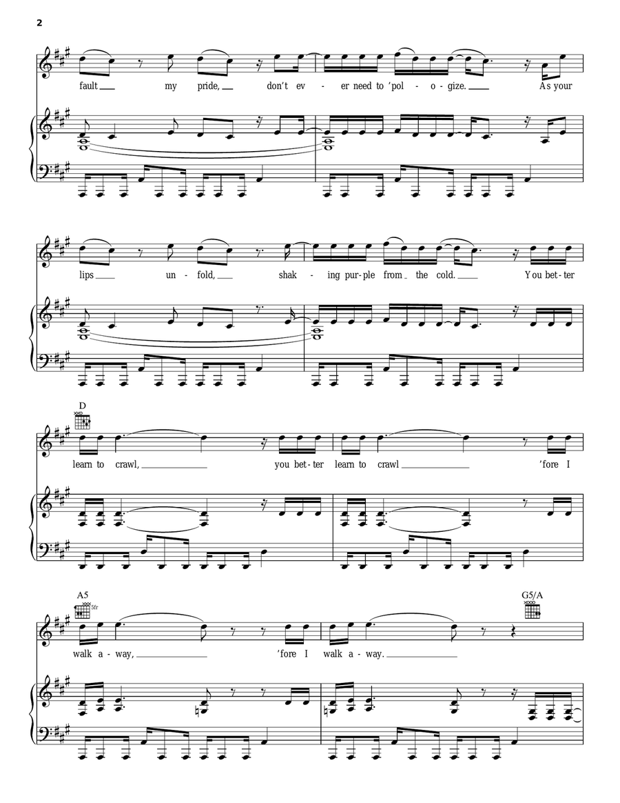 Crawl Crawl Piano, Vocal, Guitar scores gallery preview page 2
