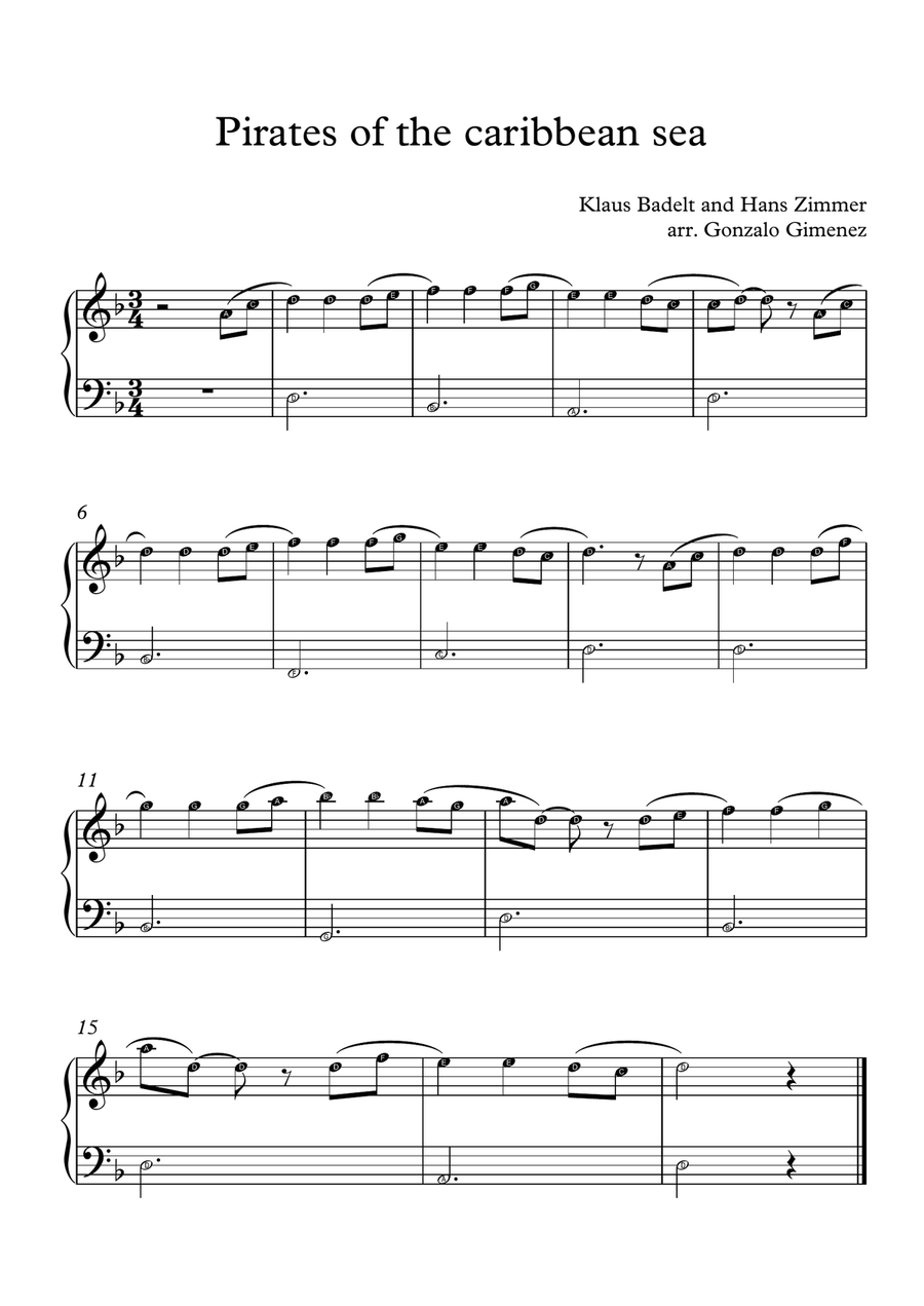 Pirates Of The Caribbean Piano Solo scores gallery preview page 1