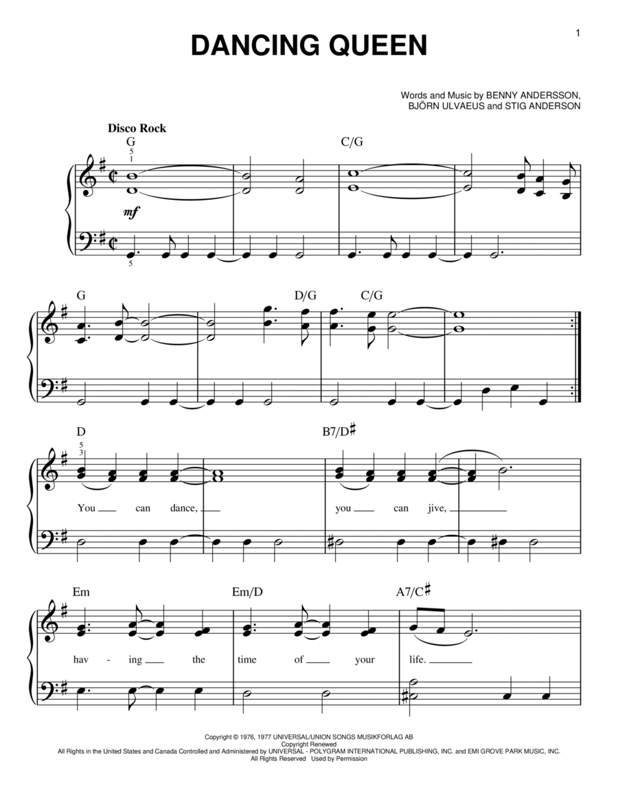 Dancing Queen Dancing Queen Easy Piano scores gallery preview page 1