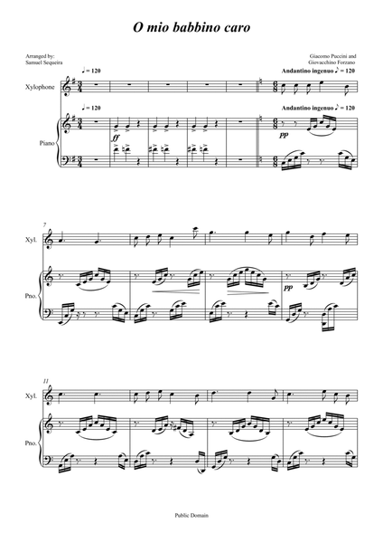 O mio babbino caro - for Xylophone and Piano accompaniment - orchestral play along