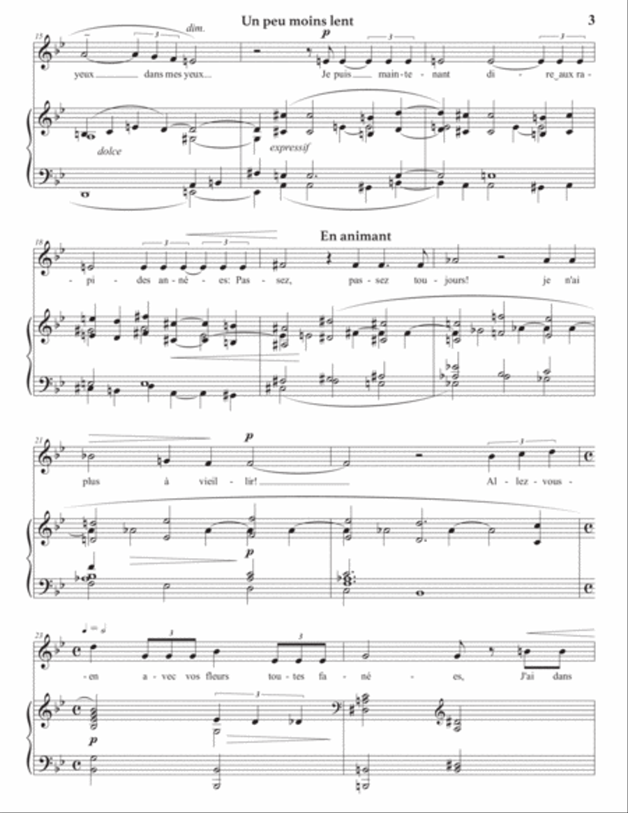 HAHN: Puisque j'ai mis ma lèvre (transposed to D major) Voice scores gallery preview page 4