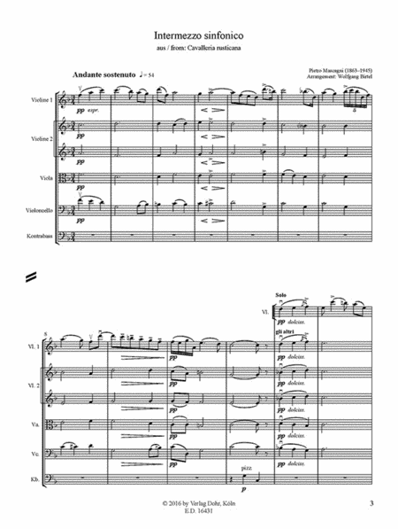 Intermezzo sinfonico (für Streichorchester) (aus "Cavalleria rusticana")