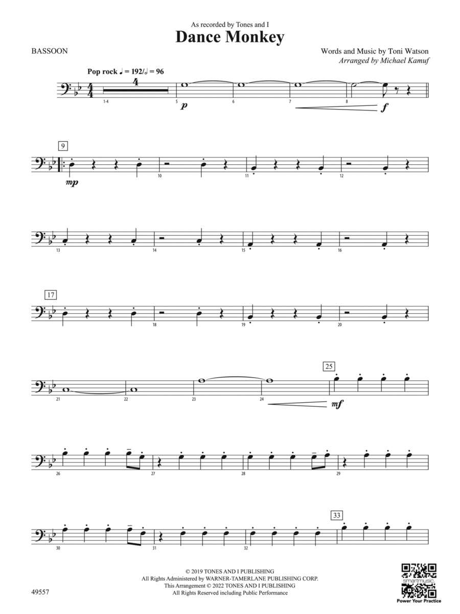 Dance Monkey: Bassoon Concert Band scores gallery preview page 1