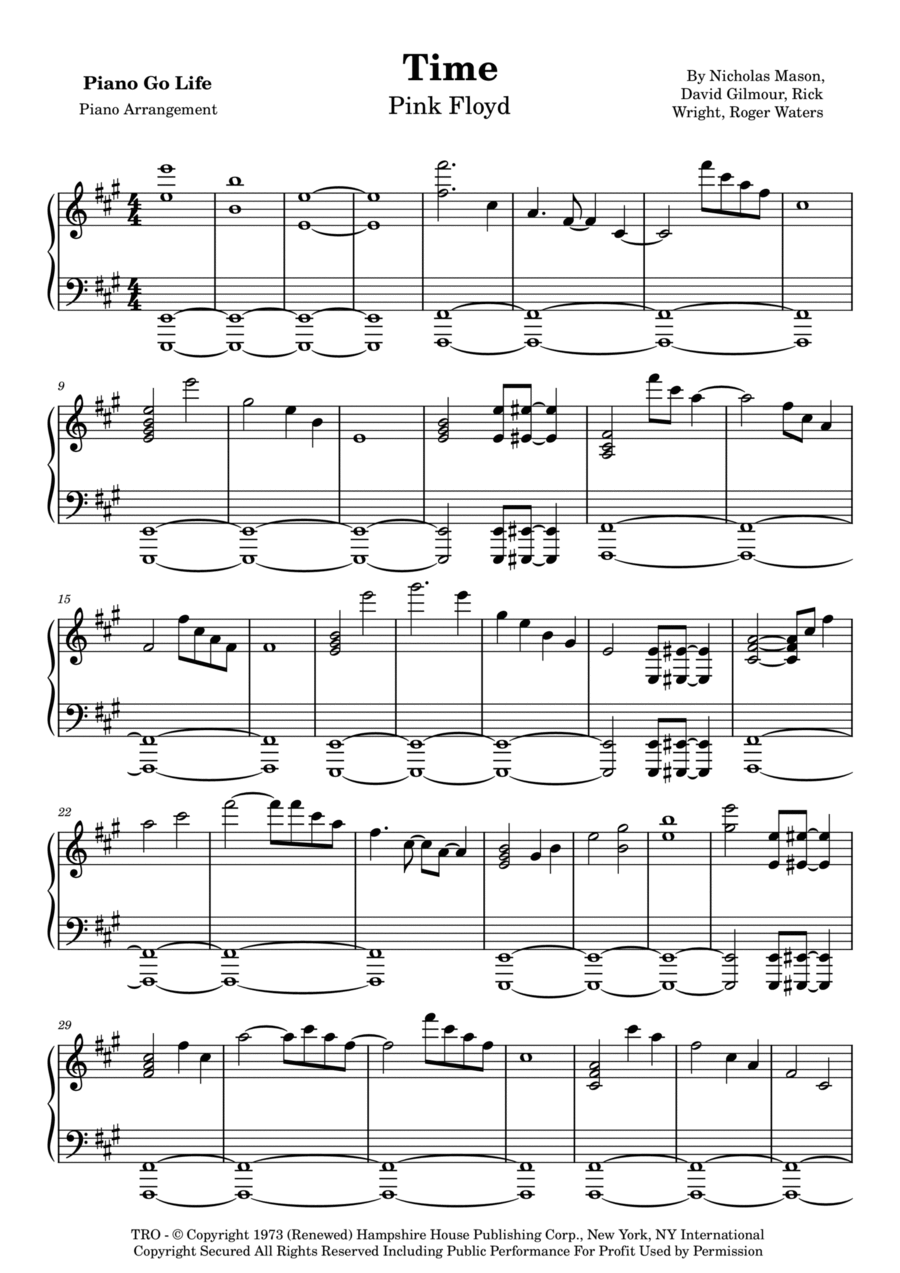 Time piano cover on sale