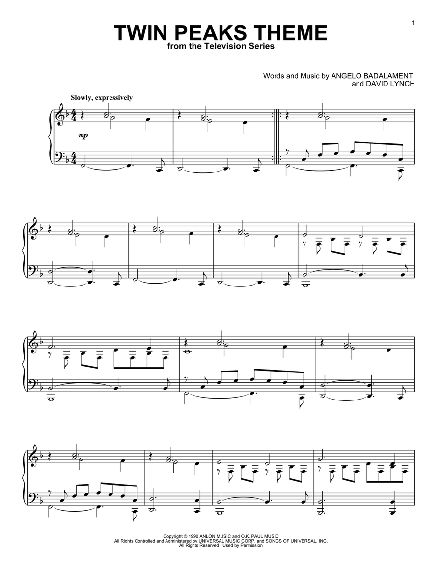 Twin Peaks Theme Piano Solo scores gallery preview page 1