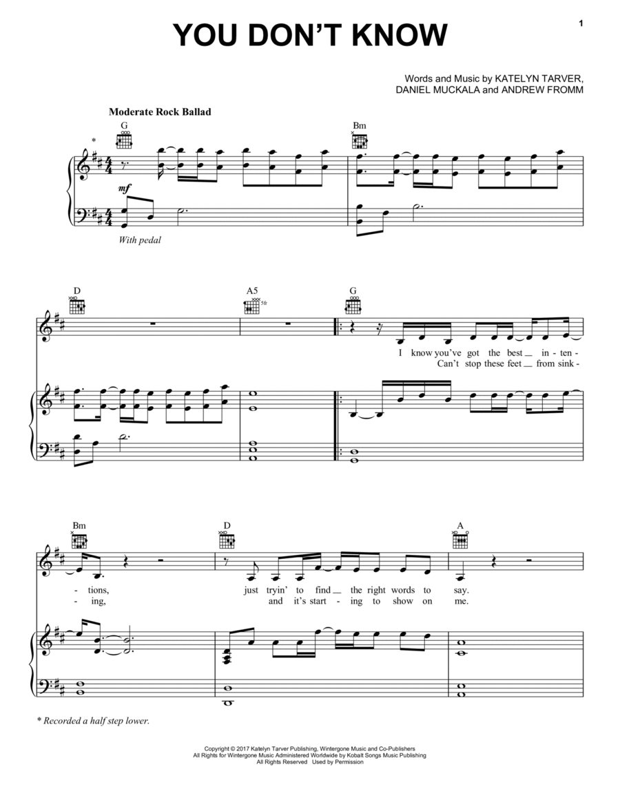 You Don't Know You Don't Know Piano, Vocal, Guitar scores gallery preview page 1