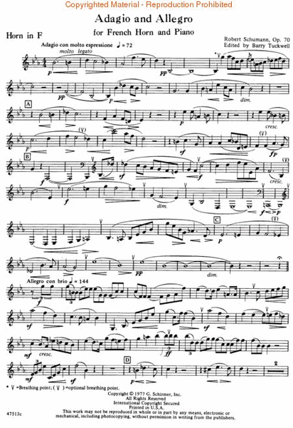 Adagio and Allegro, Op. 70 (Horn / Piano) by Robert Schumann Piano Accompaniment - Sheet Music