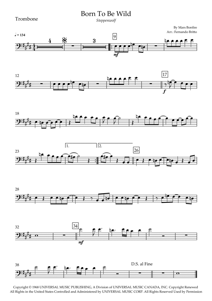 Born To Be Wild Born To Be Wild Trombone Solo scores gallery preview page 1