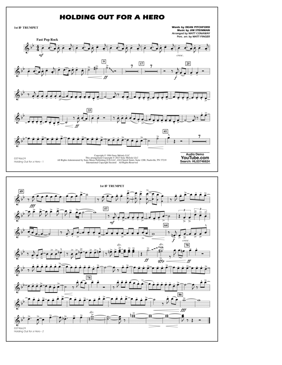 Holding Out For A Hero (arr. Conaway & Finger) - 1st Bb Trumpet Marching Band scores gallery preview page 1