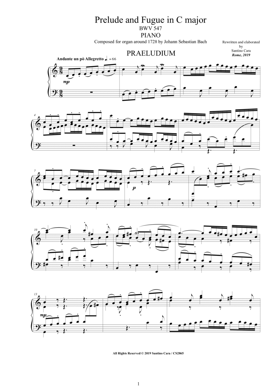 Bach - Prelude and Fugue in C major BWV 547 for Piano Piano Solo scores gallery preview page 1