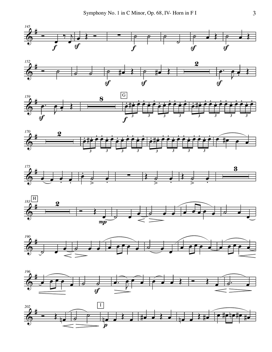 Brahms Symphony No. 1, Movement IV - Horn in F 1 (Transposed Part), Op. 68 Horn Solo scores gallery preview page 3