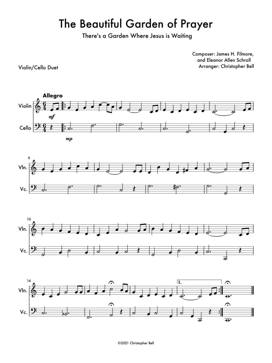The Beautiful Garden of Prayer - Violin/Cello Duet String Duet scores gallery preview page 1