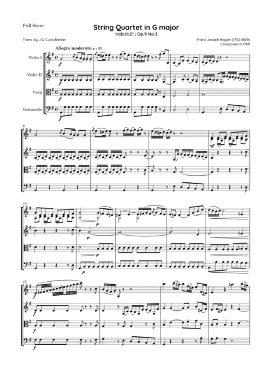 Haydn - String Quartet in G major, Hob.III:21 ; Op.9 No.3 String Quartet scores gallery preview page 2