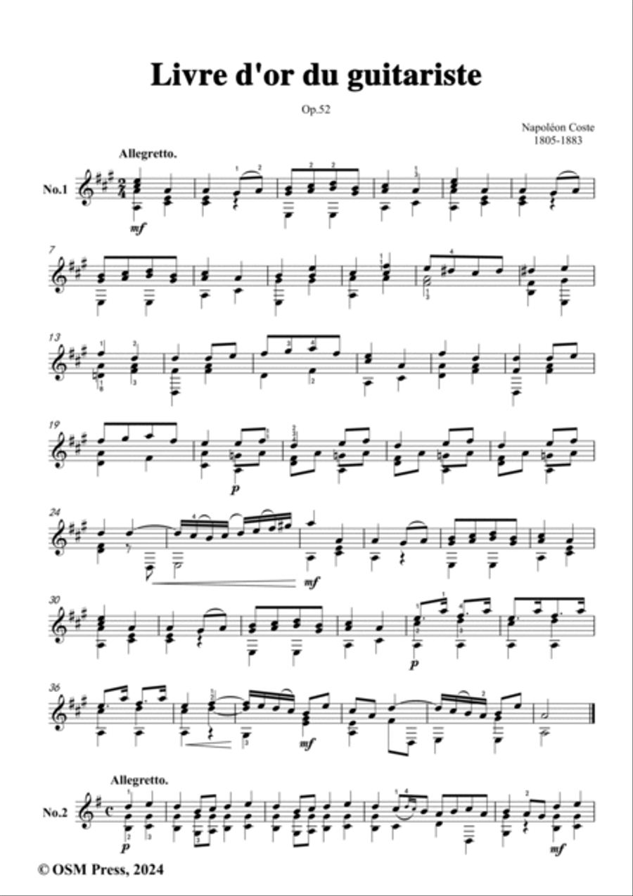 Coste-Livre d'or du guitariste,Op.52,for Guitar Acoustic Guitar scores gallery preview page 2