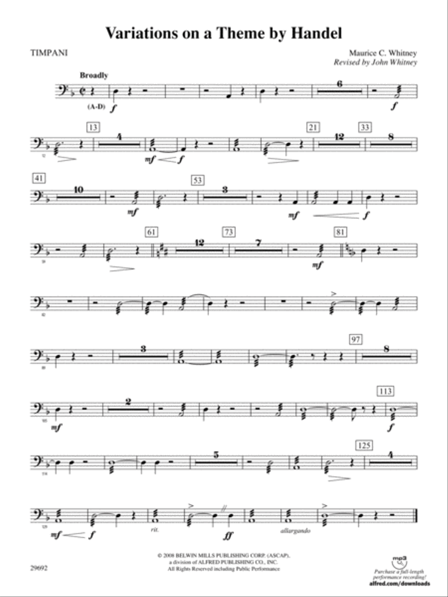 Variations on a Theme by Handel: Timpani Full Orchestra scores gallery preview page 1