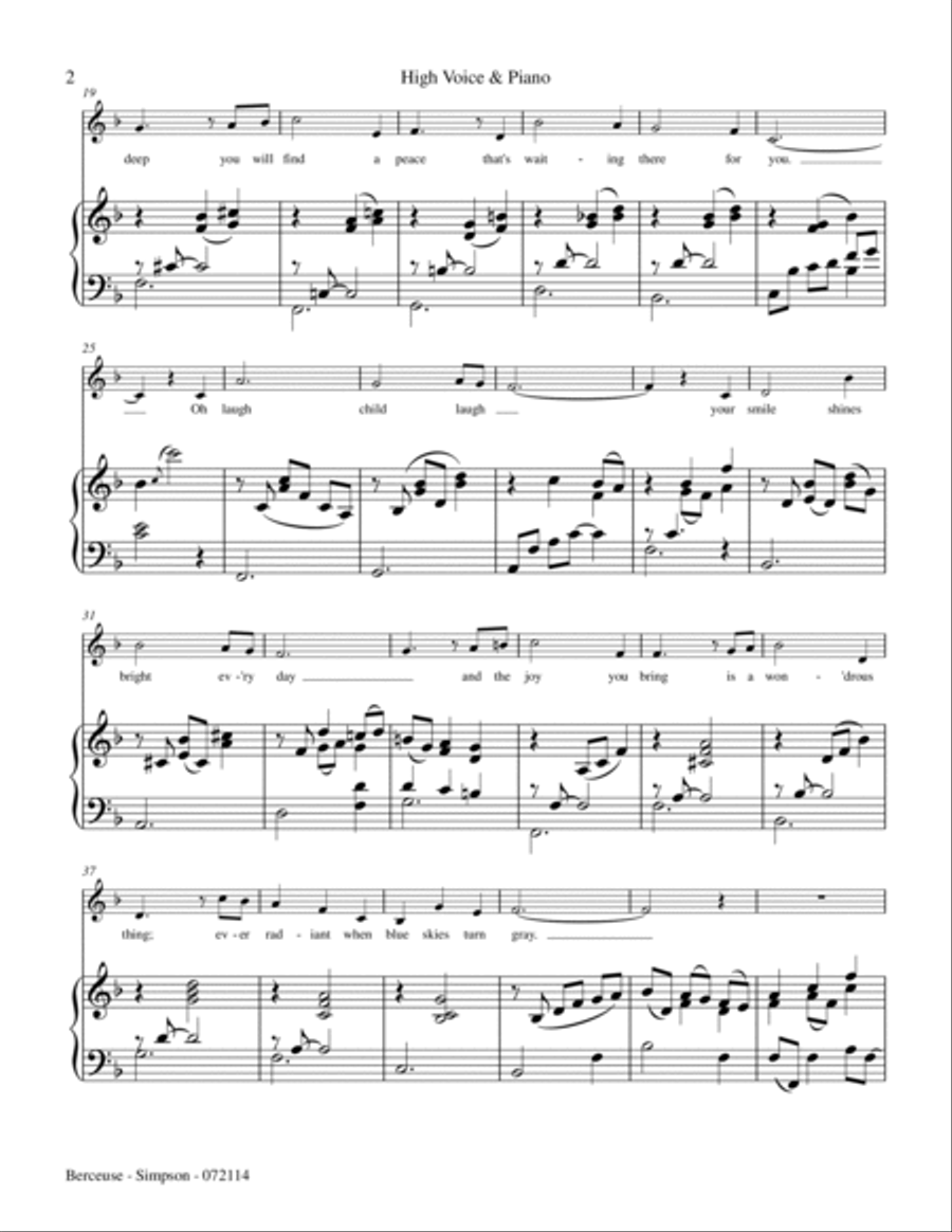 Berceuse for High Voice & Piano High Voice scores gallery preview page 2