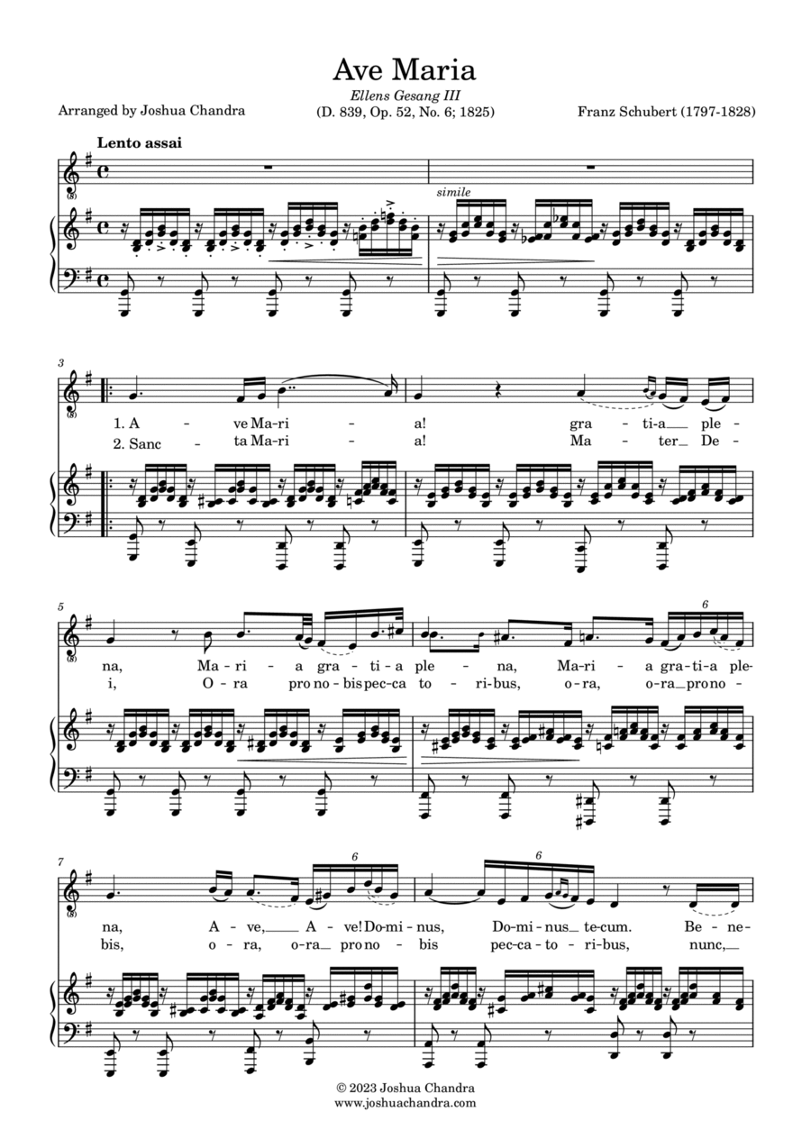 Ave Maria (Schubert) in G (Piano & Voice Parts in Latin) Voice scores gallery preview page 1