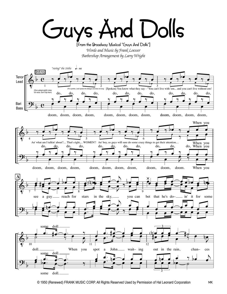 Guys And Dolls TTBB scores gallery preview page 1