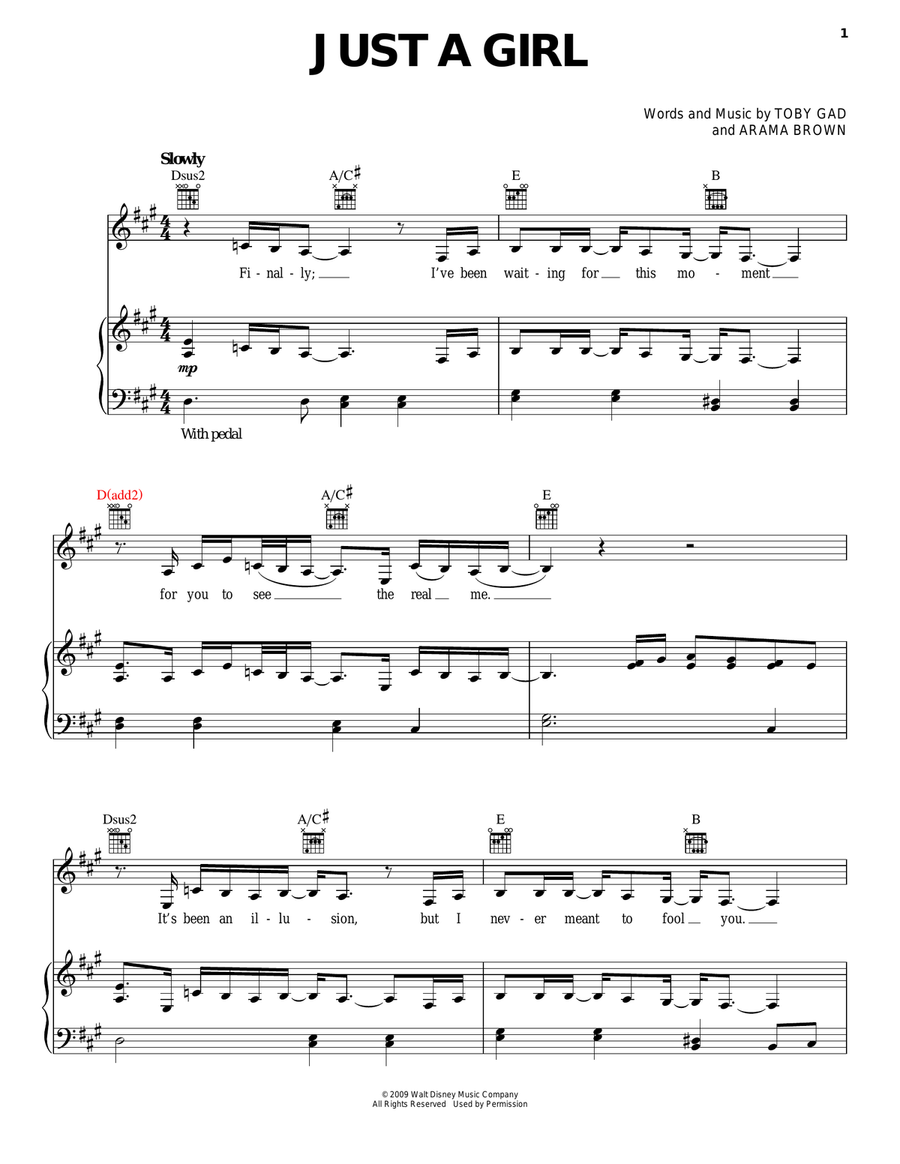 Just A Girl Piano, Vocal, Guitar scores gallery preview page 1
