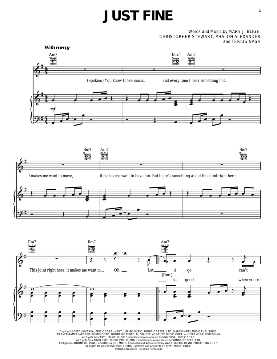 Just Fine Piano, Vocal, Guitar scores gallery preview page 1