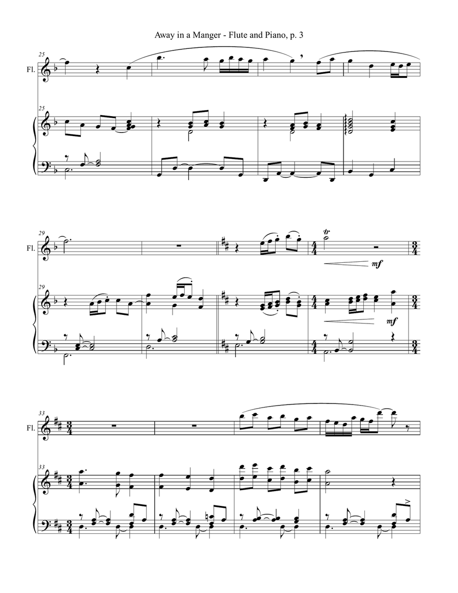 AWAY IN A MANGER, Flute and Piano (Score & Part included) - Arr. by Gary Lanier Flute Solo scores gallery preview page 4