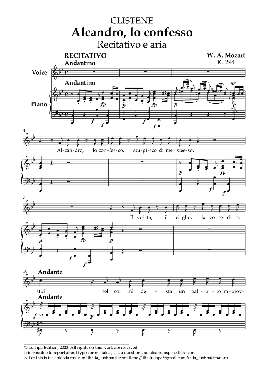 Alcandro, lo confesso, K. 294 Piano, Vocal scores gallery preview page 3