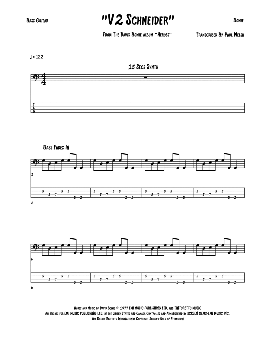 V2 Schneider Bass Guitar scores gallery preview page 1