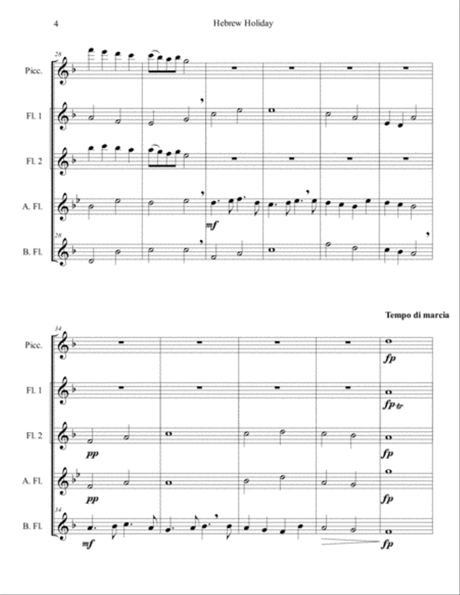Hebrew Holiday for Flute Choir Flute Choir scores gallery preview page 6