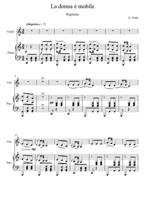 Giuseppe Verdi - La donna e mobile (Rigoletto) Violin Solo - C Key