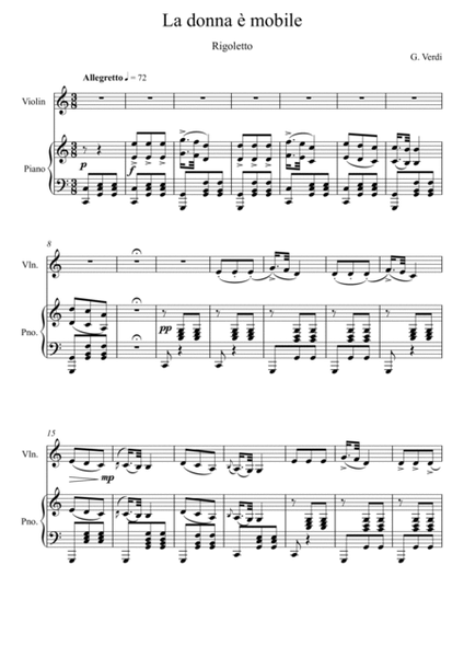Giuseppe Verdi - La donna e mobile (Rigoletto) Violin Solo - C Key image number null
