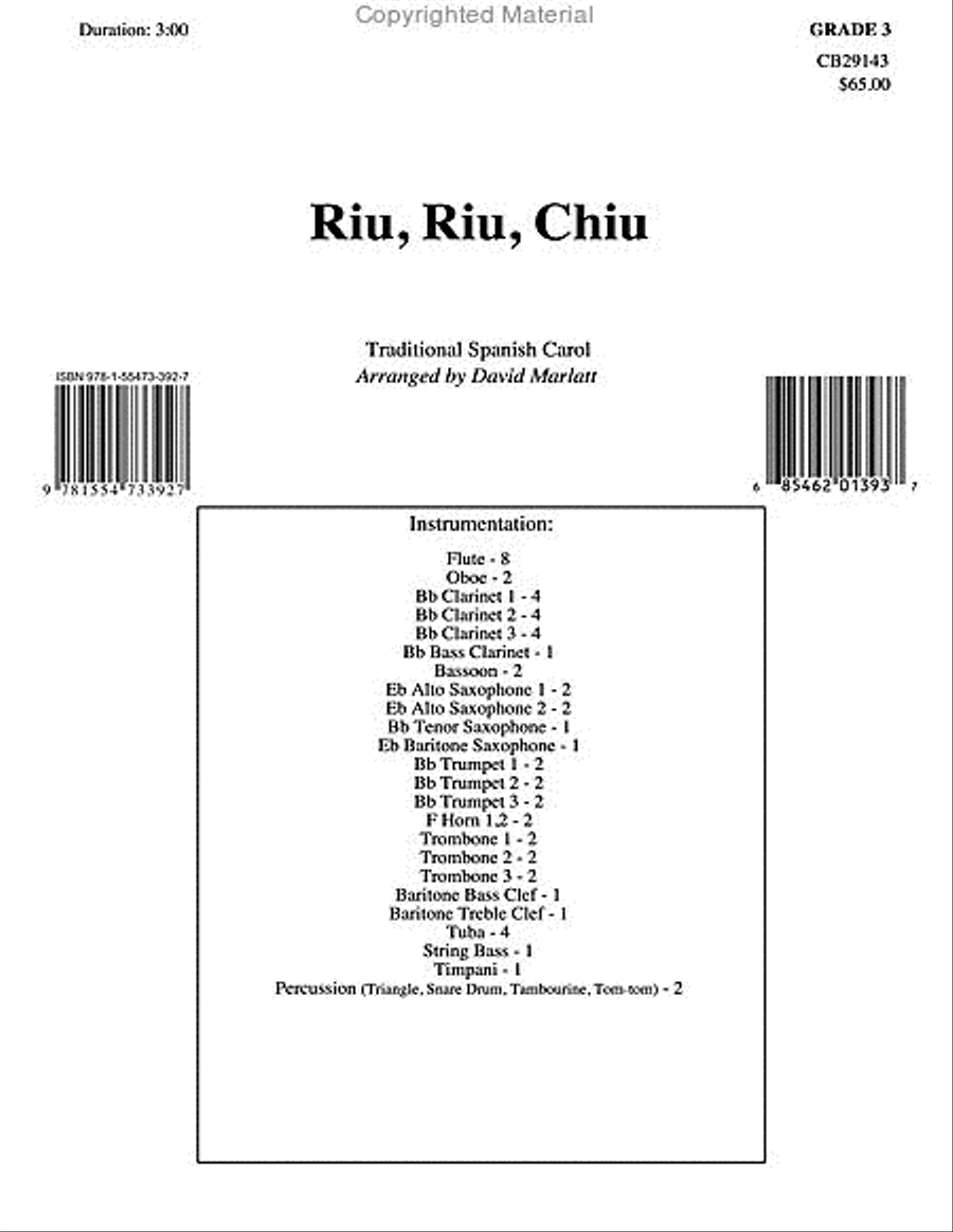 Riu, Riu, Chiu Concert Band scores gallery preview page 2