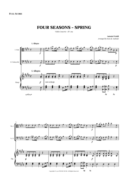 TRIO - Four Seasons Spring (Allegro) for VIOLA, CELLO and PEDAL HARP - E Major image number null