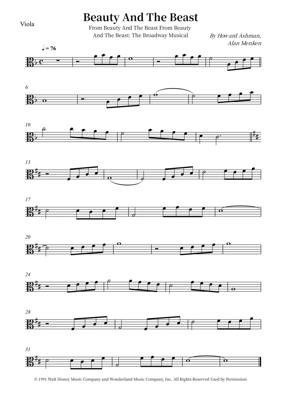 Beauty And The Beast Viola Solo scores gallery preview page 1