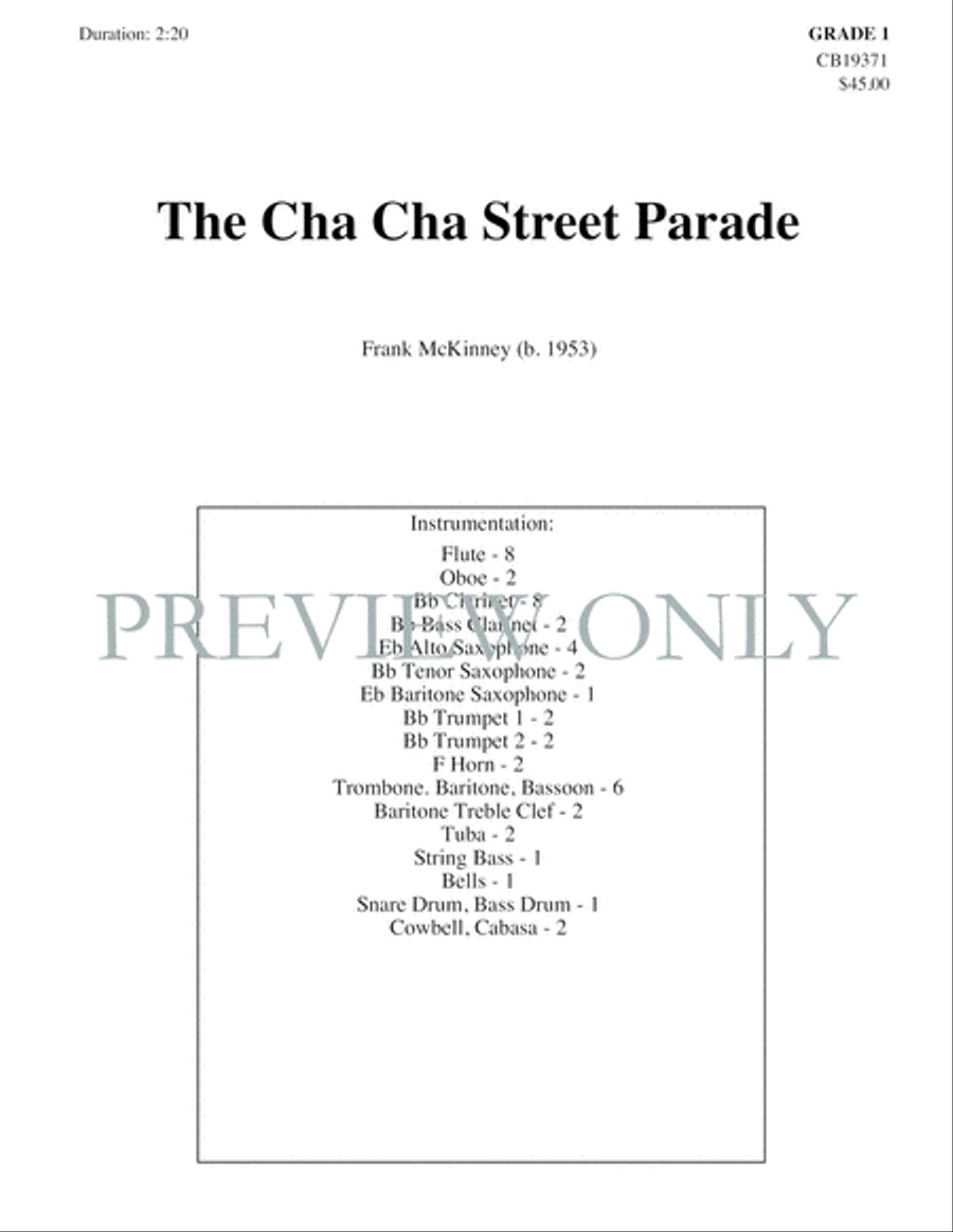 The Cha Cha Street Parade Concert Band scores gallery preview page 2