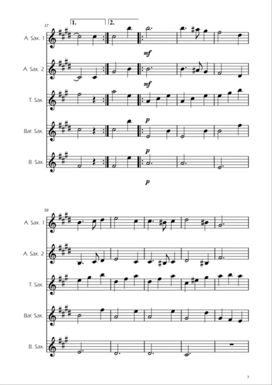 Greensleeves - Sax Quintet AATB Saxophone Quintet scores gallery preview page 3
