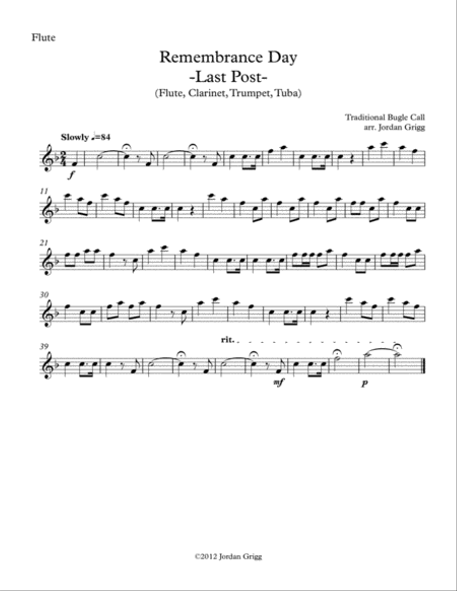 Remembrance Day. 'Last Post' (Flute, Clarinet, Trumpet, Tuba) Small Ensemble scores gallery preview page 3