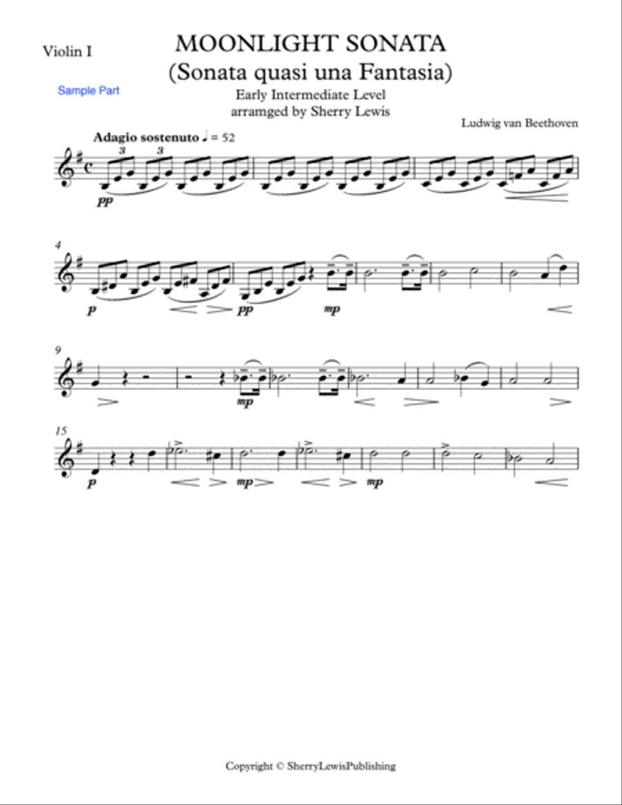 MOONLIGHT SONATA (Sonata quasi una Fantasia), Beethoven, String Quartet, Early Intermediate Level fo String Quartet scores gallery preview page 5