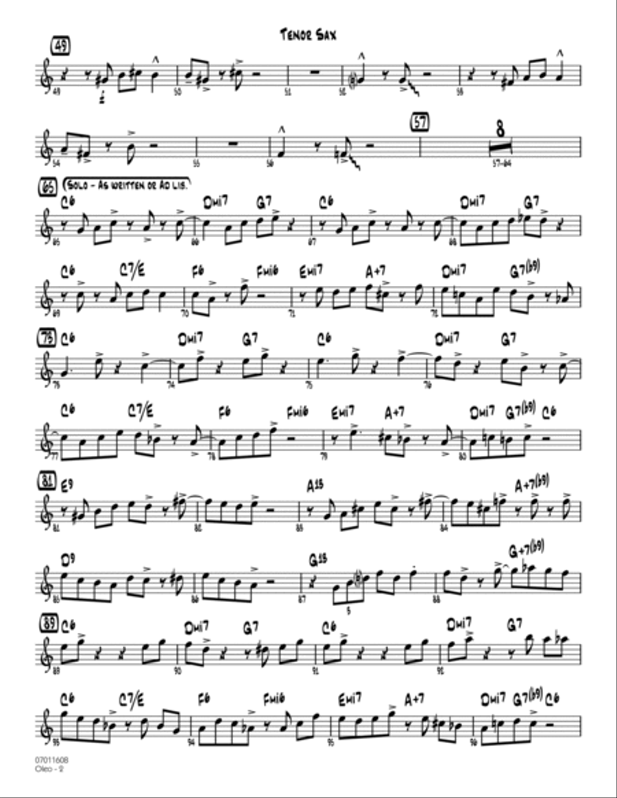 Oleo Tenor Sax by Sonny Rollins Tenor Saxophone Digital Sheet