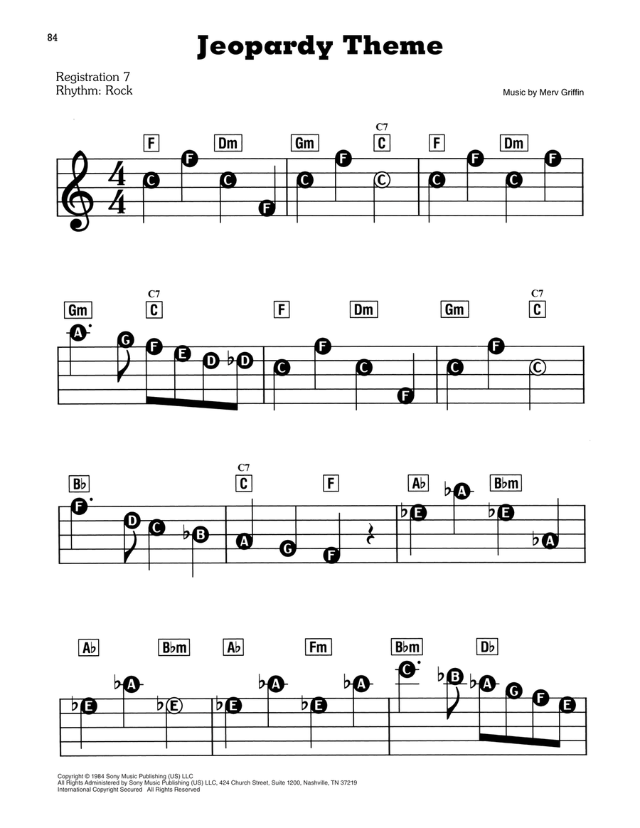 Jeopardy Theme Electronic Keyboard scores gallery preview page 1