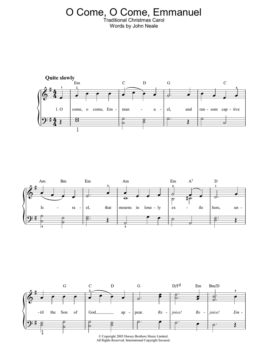 O Come, O Come Emmanuel Easy Piano scores gallery preview page 1