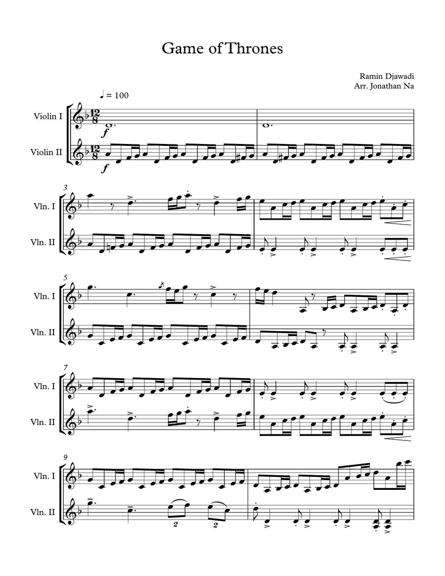 Game Of Thrones Game Of Thrones String Duet scores gallery preview page 1